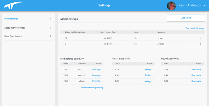 Desktop - Settings - Memberships